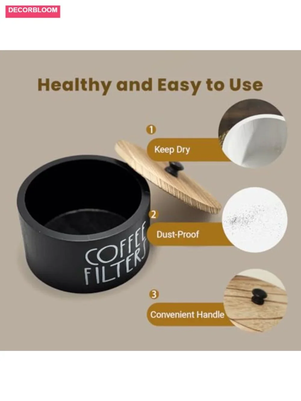 Solid Wood Coffee Filter Holder with Lid - Rustic Farmhouse Storage Basket for